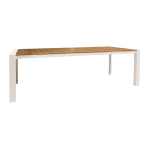 TABLE POLYWOOD ASPECT BOIS STRUCTURE EN MÉTAL BLANC 230X90X74CM BARI