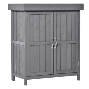 Armario de Jardín de Madera 74x43x88 cm Cobertizo Exterior para Almacenamiento de Herramientas Leñas con 2 Puertas y Techo Asfáltico Abatible Gris