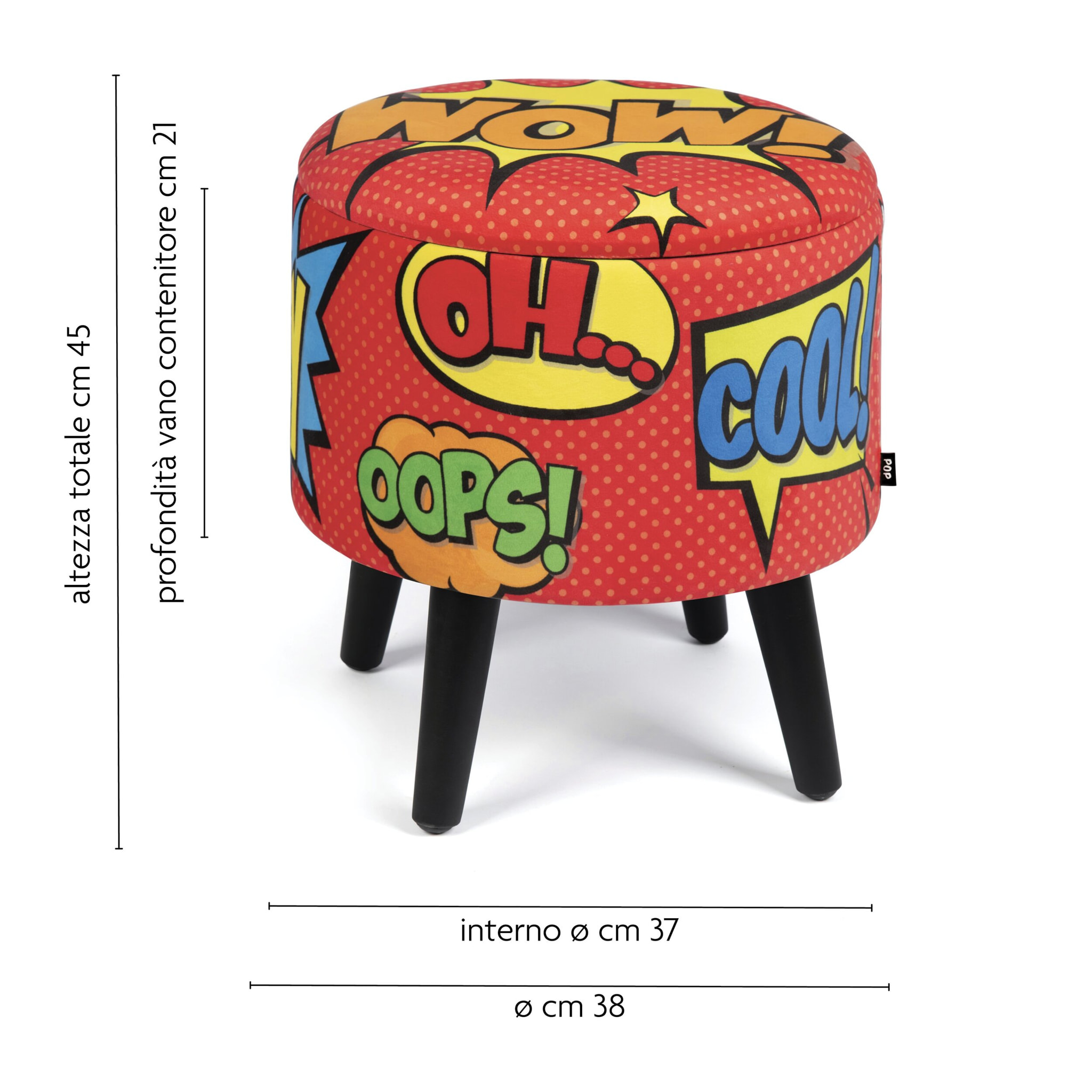 Pouf contenitore Excelsa Pop in velluto e legno 38x38x45 cm multicolore