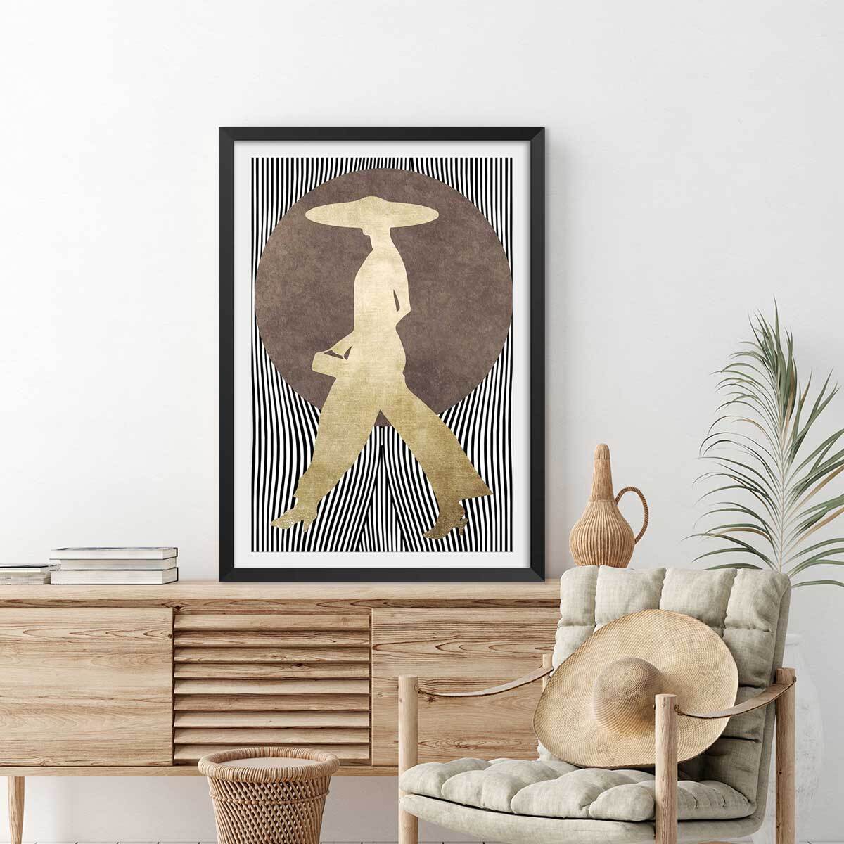 Poster silhouette femme à chapeau Affiche + cadre en bois - Noir