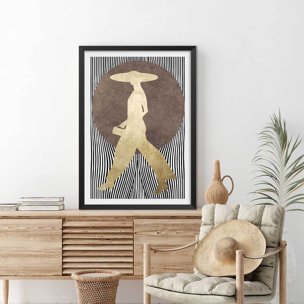 Poster silhouette femme à chapeau Affiche + cadre en bois - Noir