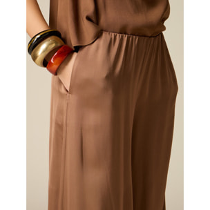 Oltre - Pantaloni palazzo in raso di viscosa - Marrone