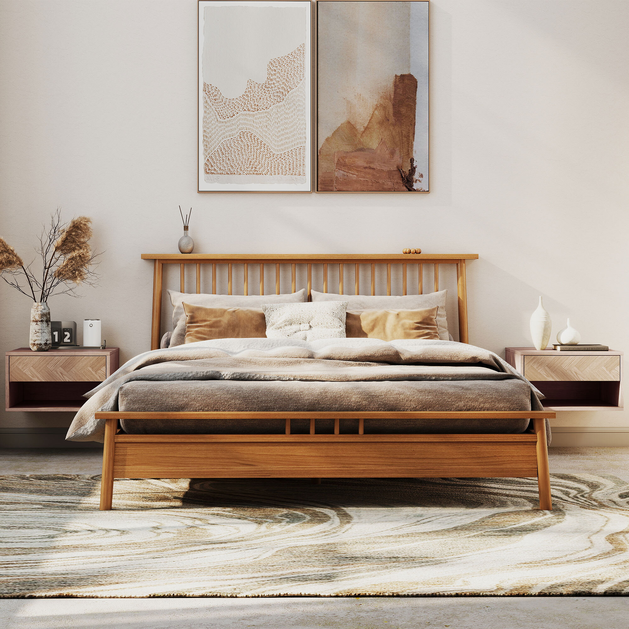 Juego de 2 Mesitas de Noche Flotantes Mesillas de Noche Mesas de Noche con Cajón y Compartimento para Dormitorio Salón 37x32x21 cm Natural