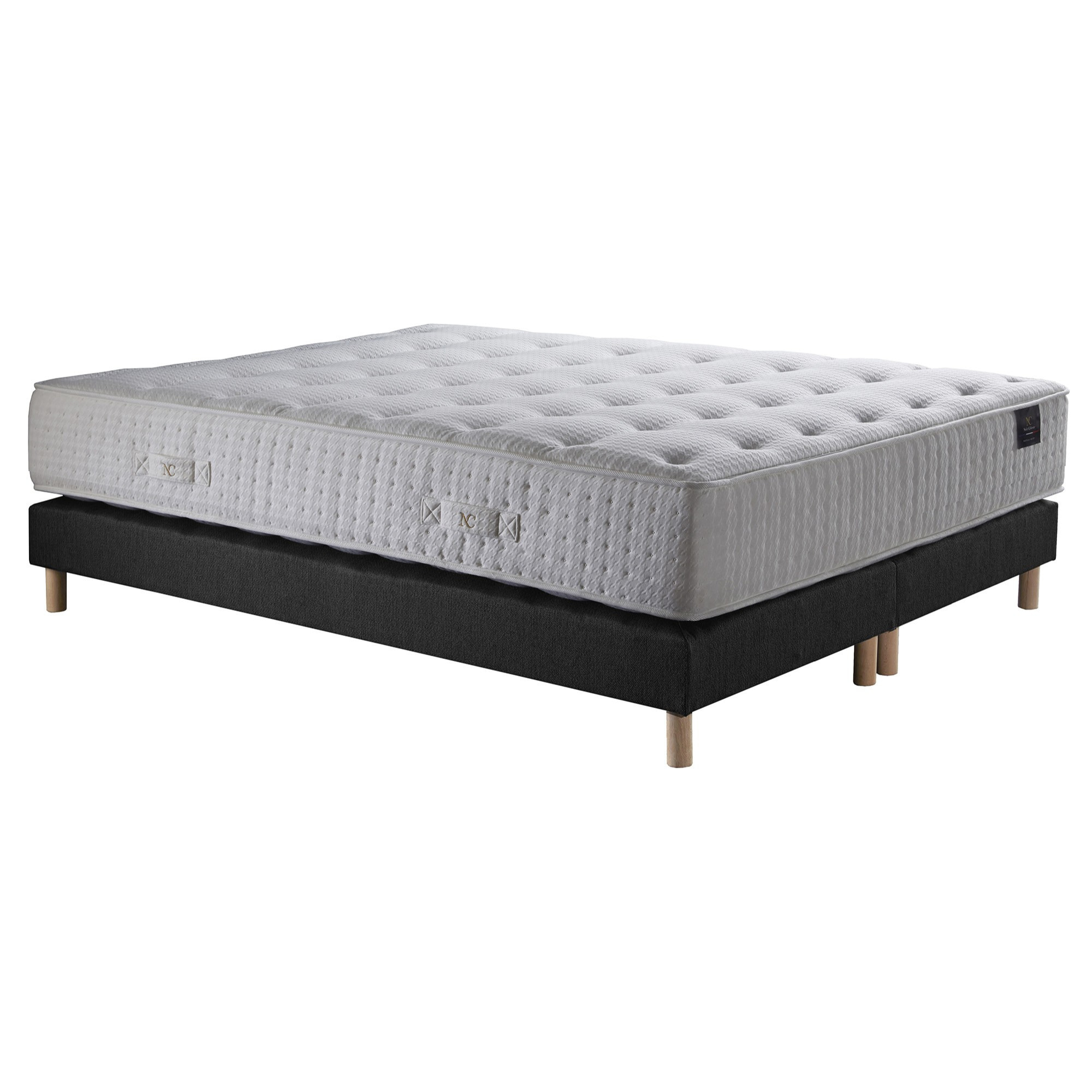 Ensemble Séléné - Matelas ressorts ensachés Accueil latex - Sommier Gris Anthracite