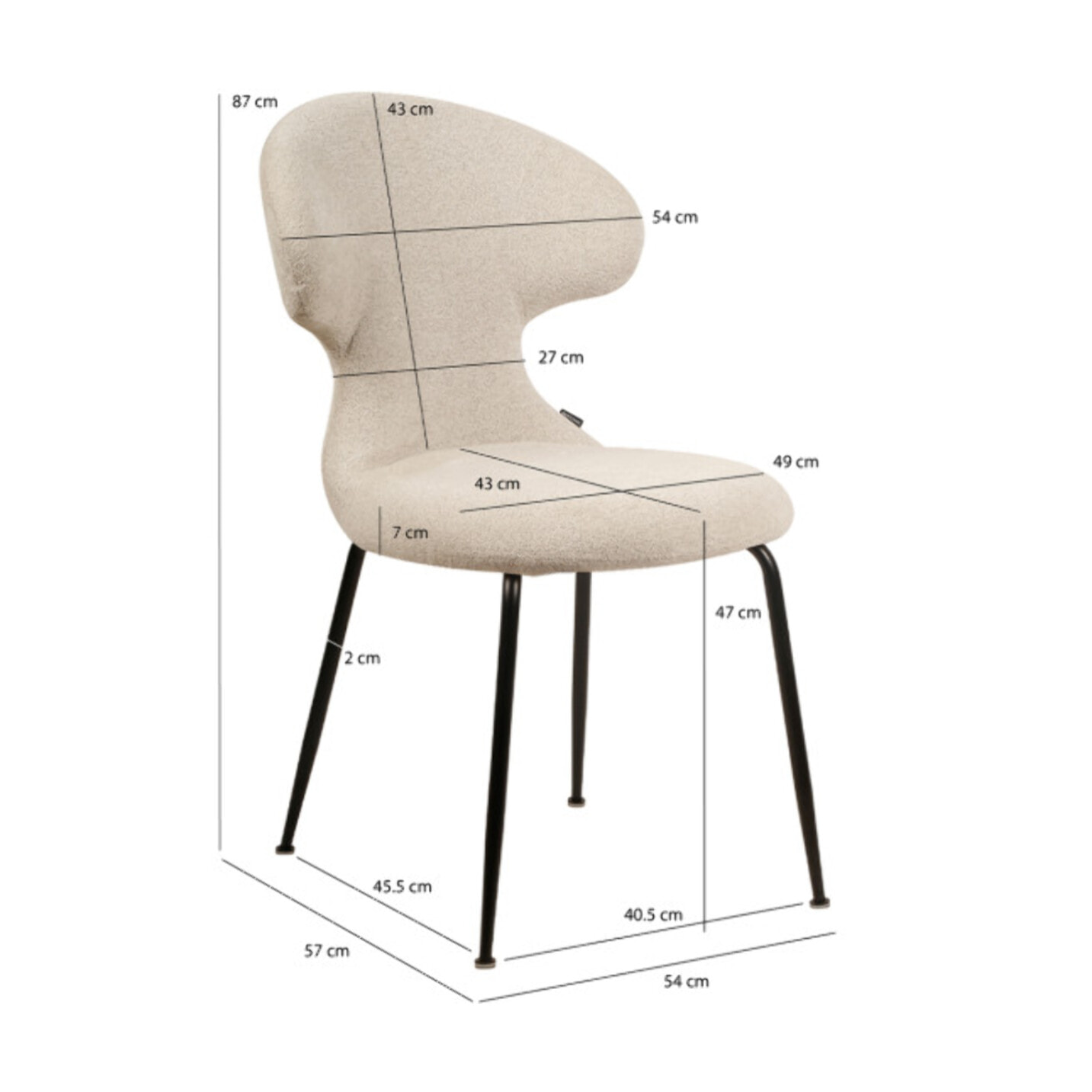 Chaise en tissu doux avec piètement en métal noir - SILVIO