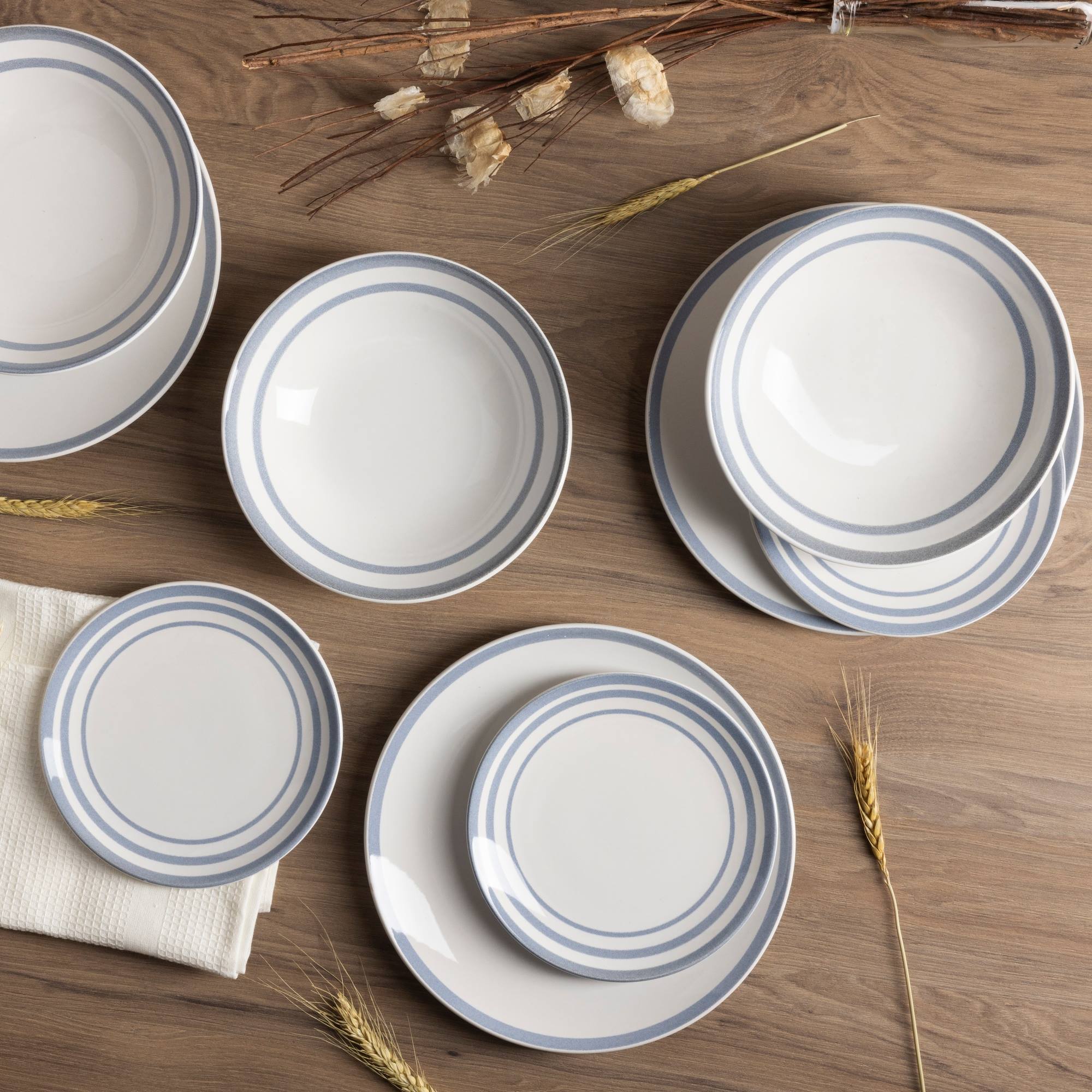 Set de 3 platos de postre ø19cm san ignacio con líneas azules