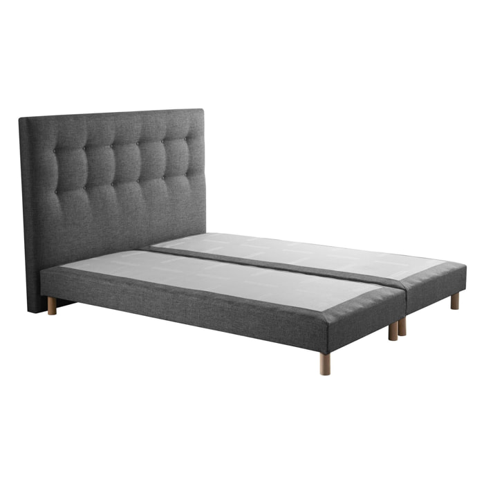 Ensemble sommier tapissier, SYMBIOSE, tête de lit capitonnée gris éléphant