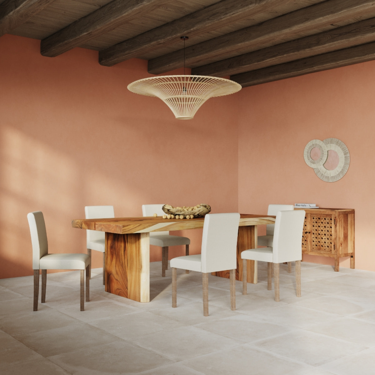 Table rectangulaire 8 personnes en bois de suar 220 cm - Tanah