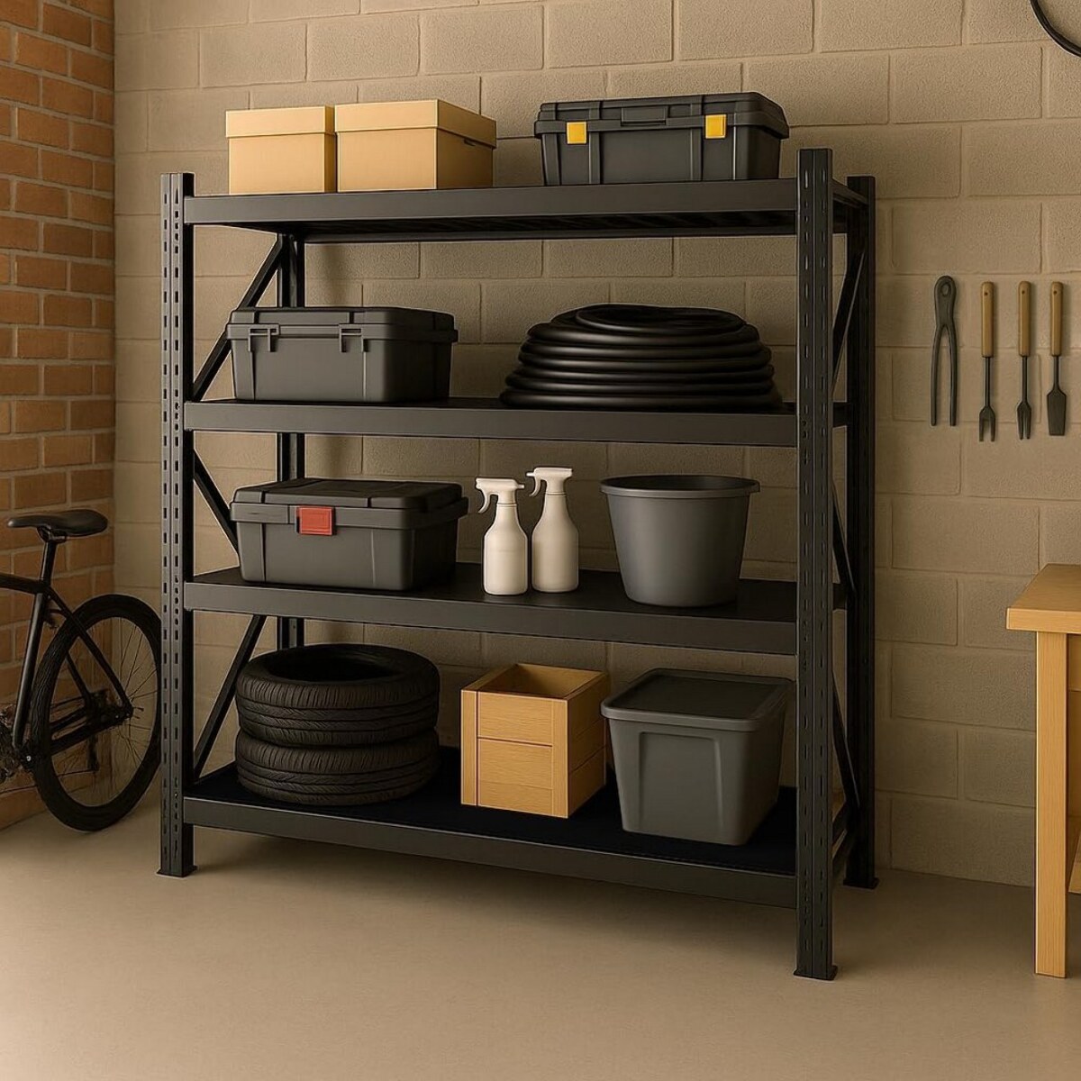 Scaffale rack in metallo 4 ripiani 200x50x200 cm per carichi pesanti 600 kg nero