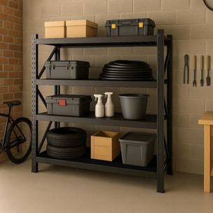 Scaffale rack in metallo 4 ripiani 200x50x200 cm per carichi pesanti 600 kg nero