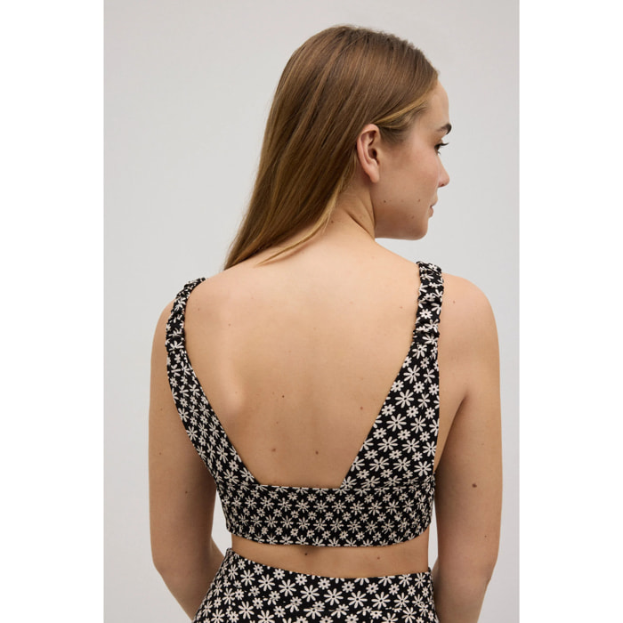Crop top a nido d'ape con spalline elastiche a stampa floreale