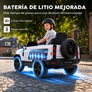 AIYAPLAY Coche Eléctrico SUV para Niños Land Rover Defender Coche de Batería 12 V Mando a Distancia 2,4G Suspensión Arranque Suave 2,7-4,5 km/h Rueda Auxiliar Luces LED Música Claxon 3-5 Años Blanco