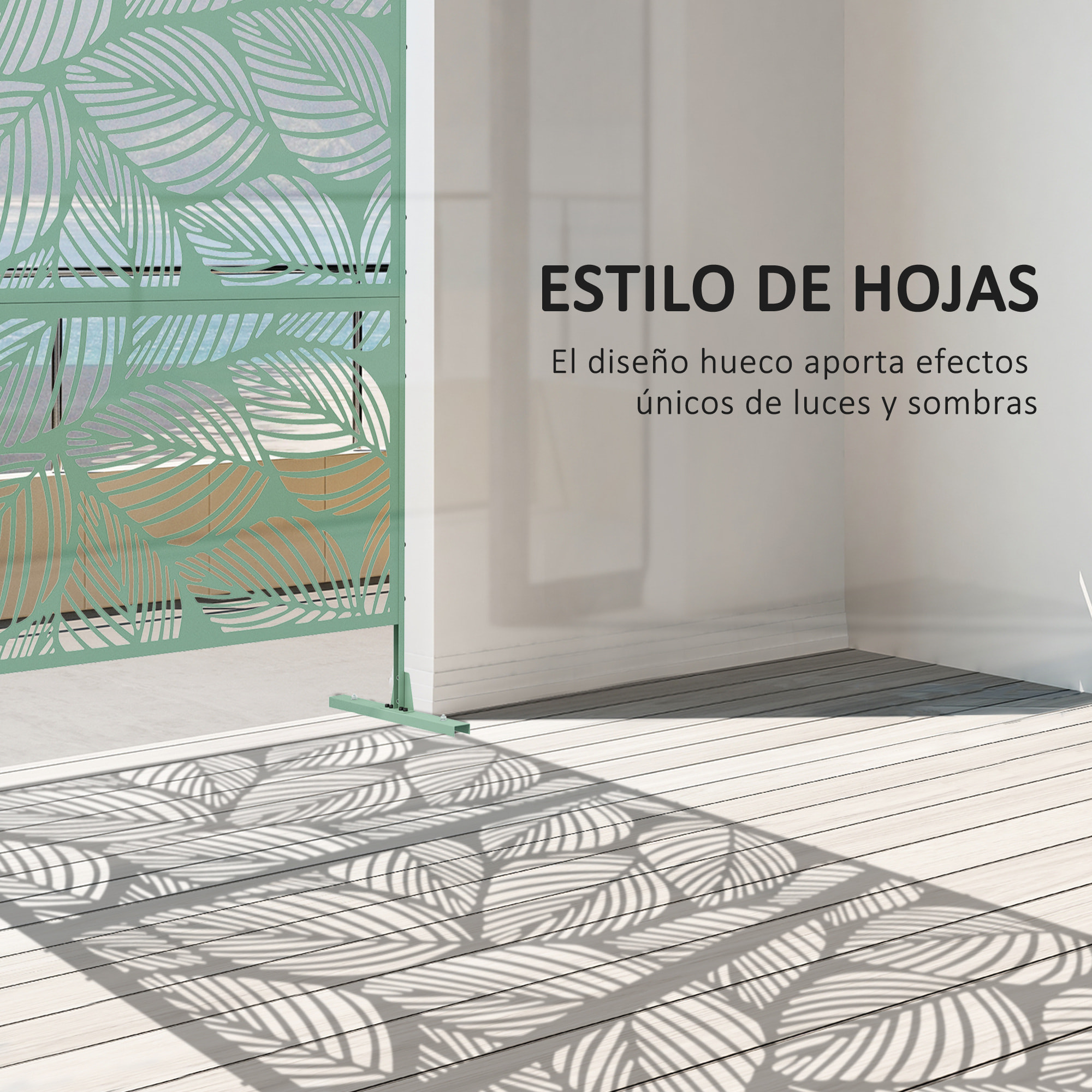 Biombo de Exterior Separador de Ambientes con 3 Piezas Patrón de Hoja Grande y Marco de Acero Pantalla de Privacidad para Patio Terraza Jardín 122x45x198 cm Verde