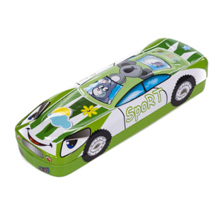 Estuche portatodo infantil metálico diseño coche de carreras 3D.