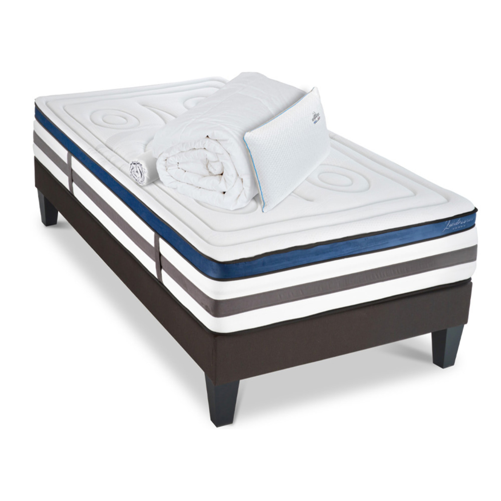 Ensemble Matelas Quintessence mémoire de forme - 30cm + sommier tissu gris - 1 place