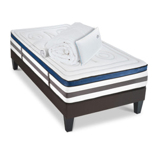 Ensemble Matelas Quintessence mémoire de forme - 30cm + sommier tissu gris - 1 place