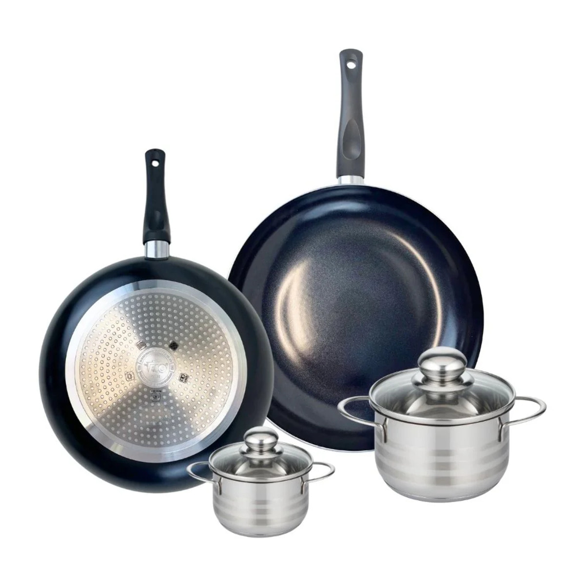 Ensemble de 2 Poêles de cuisson 28 et 32 cm et 2 faitouts 12 et 16 cm Elo Prima Brillant
