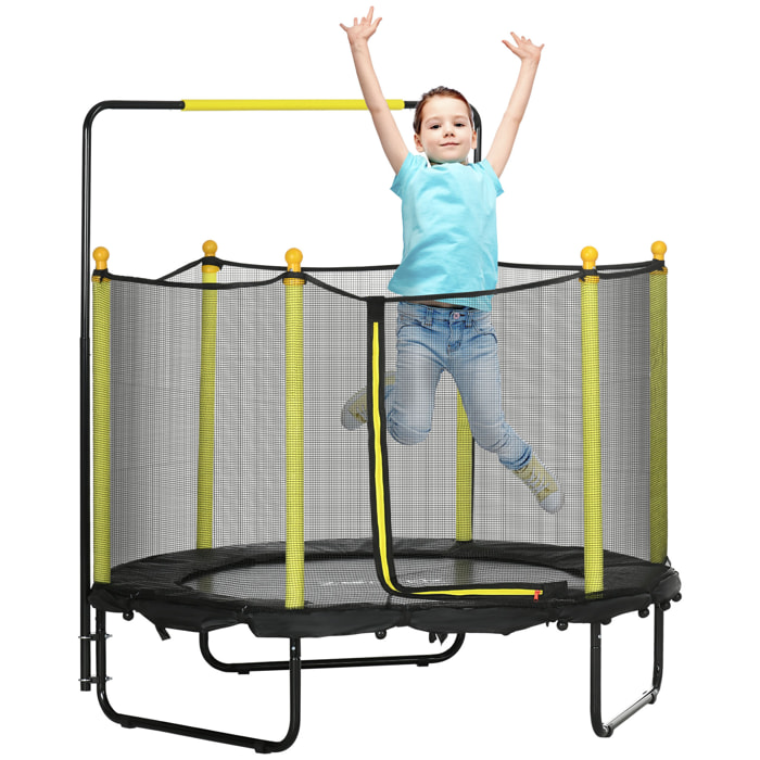 Cama Elástica Infantil Ø110 cm Trampolín para Niños con Red de Seguridad y 3 Patas de Acero en Forma de U Carga 50 kg para Interior Negro