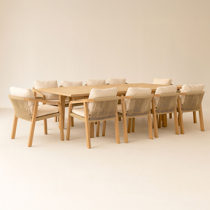 Ensemble de jardin table extensible en bois d'acacia 10 places SAONA