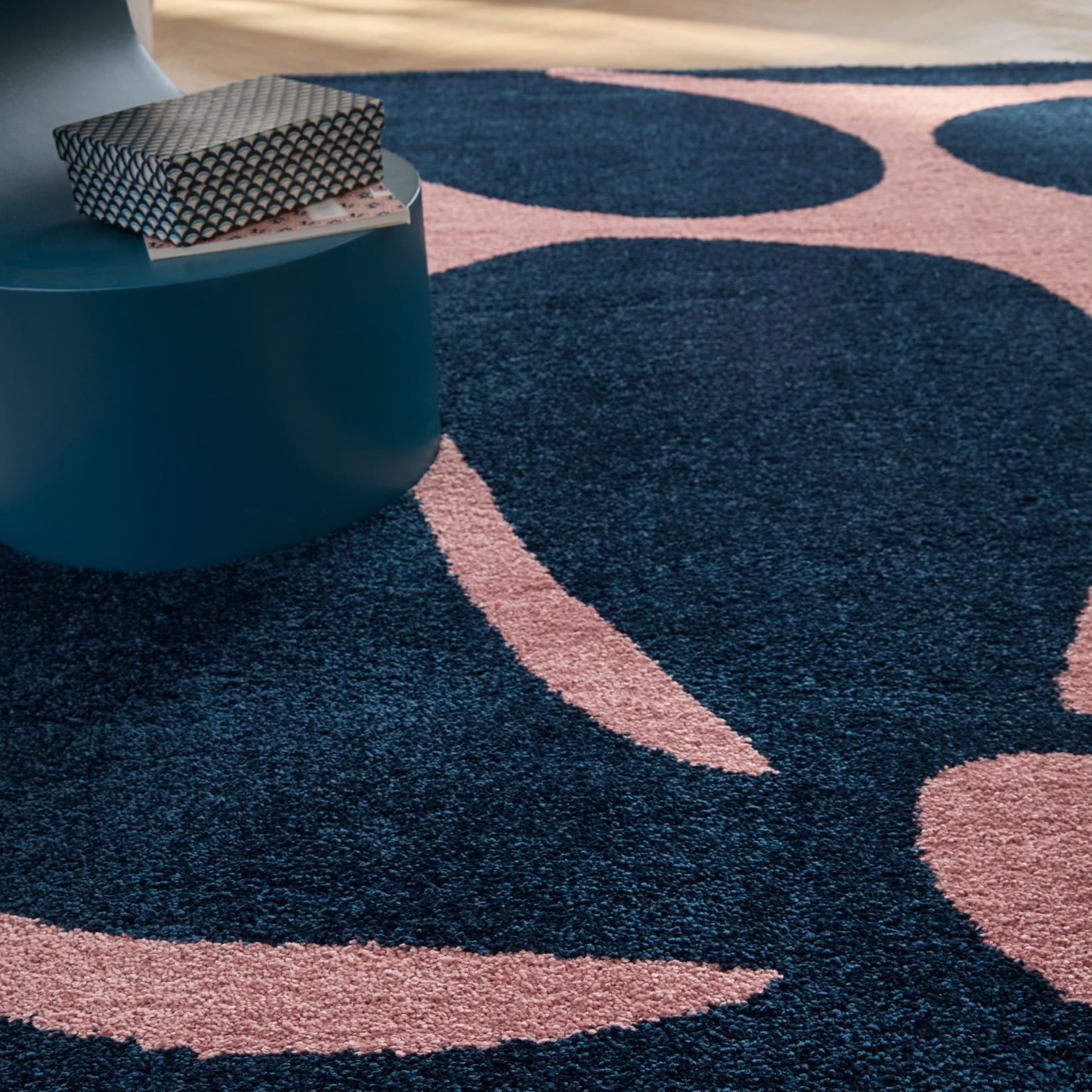 GROOVY - Tapis rétro coloré à motif fleur - Confortable et moelleux - Bleu