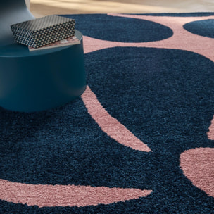 GROOVY - Tapis rétro coloré à motif fleur - Confortable et moelleux - Bleu