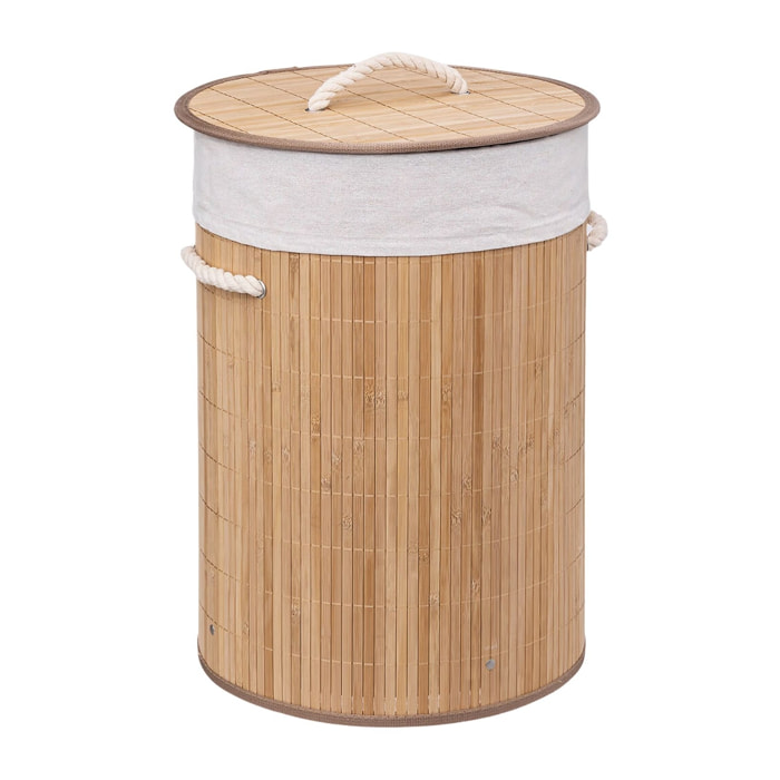 Panier à linge rond en bambou 48L - Naturel
