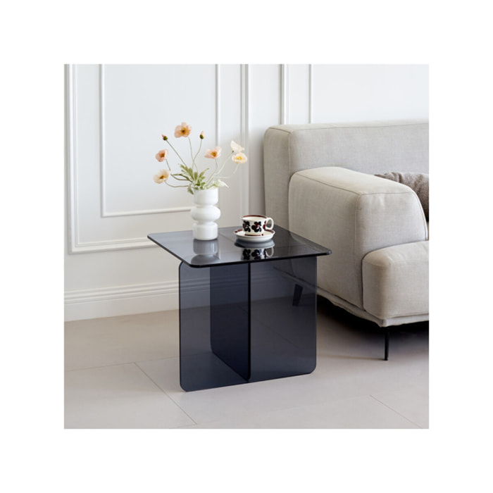 Table basse carrée en verre trempé teinté bleu - BENT