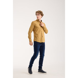 camicia uomo 1 bottone button down slim Cotone Stampato Fantasia Senape e Grigio Scuro