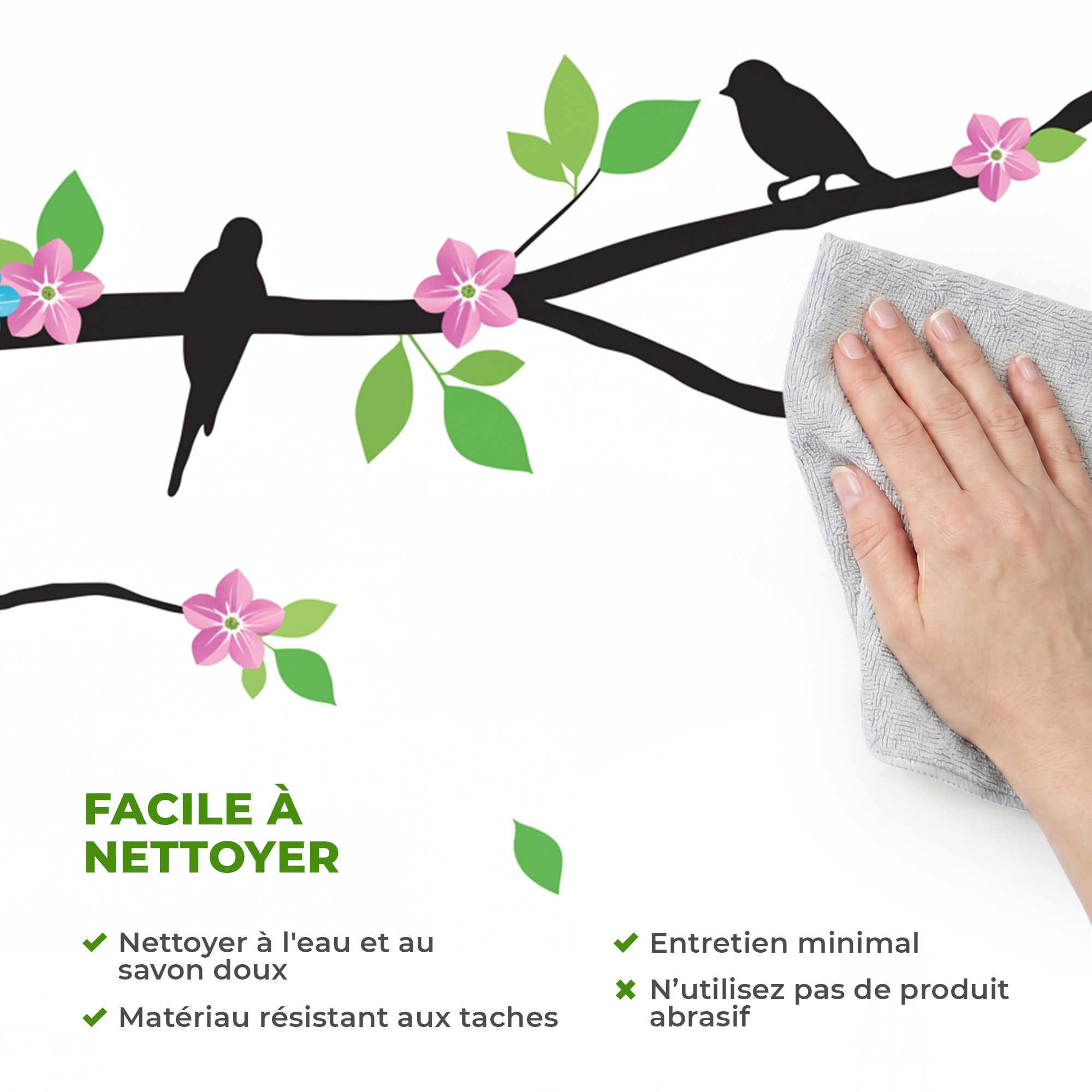 Stickers Muraux décoration adhésifs arbre fleuri et cage oiseaux