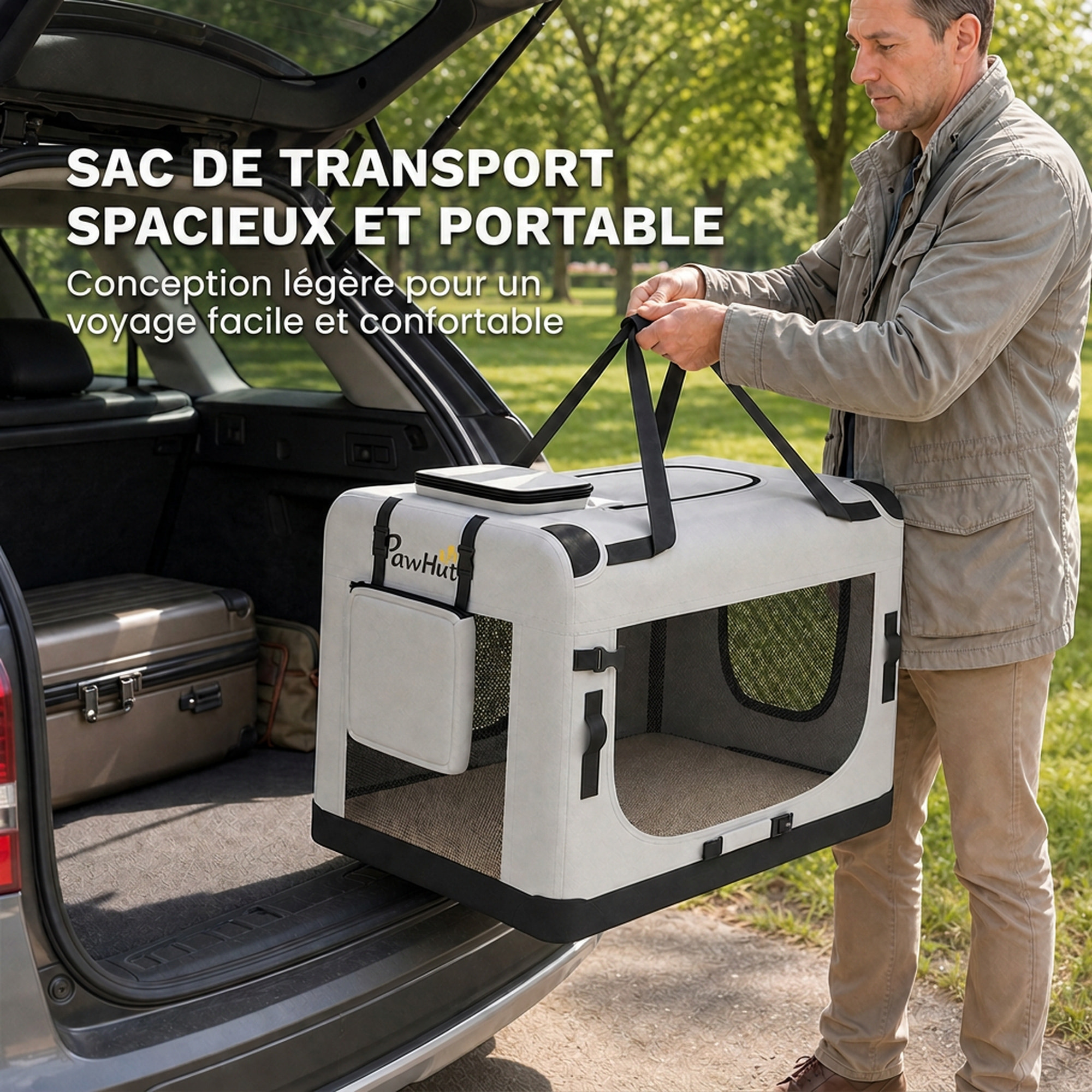 Sac de transport chien chat pliable poignée entrée zippée fenêtres maillées accessoires