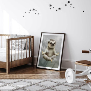 Affiche enfant paresseux méditant  Affiche + cadre en bois - Noir