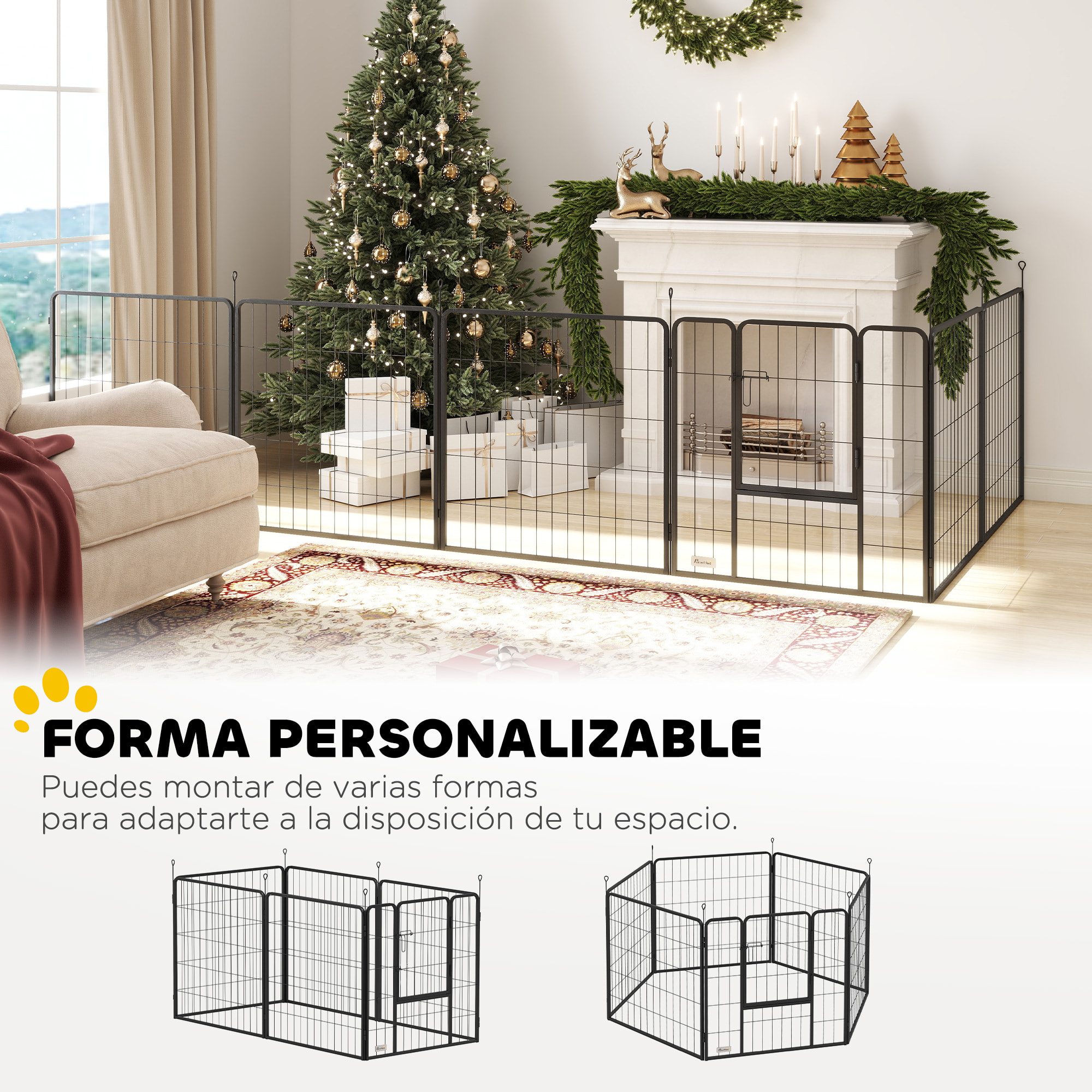 Parque para Perros de 6 Paneles de 80 cm de Altura, Vallas para Perros de Acero Plegable, con Puerta, para Interior y Exterior, Negro