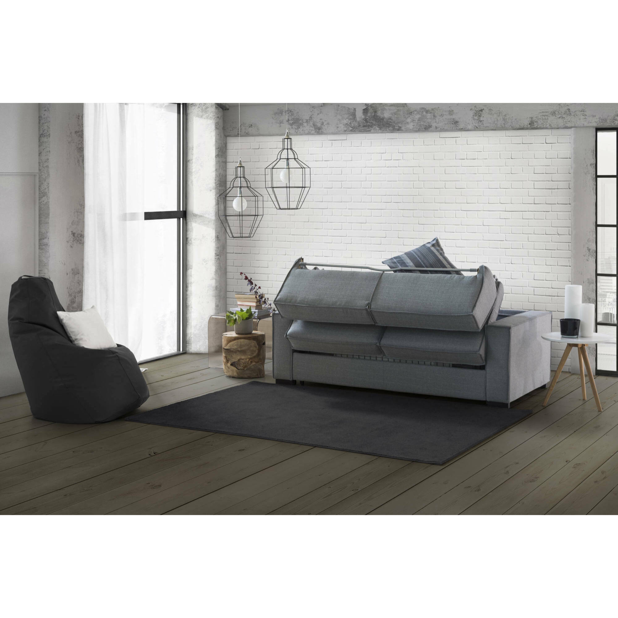 Divano letto con penisola Albenga, Sofà apertura girevole, Penisola contenitore Sinistra, Braccioli slim, 100% Made in Italy, Cm 260x95h90, Grigio