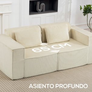 Sofá de 3 Plazas, Sofá de Salón, 202x90x76 cm, Tapizado en Pana, Acolchado Grueso, Asiento Extra Profundo, Reposabrazos Anchos, 2 Almohadas, Beige