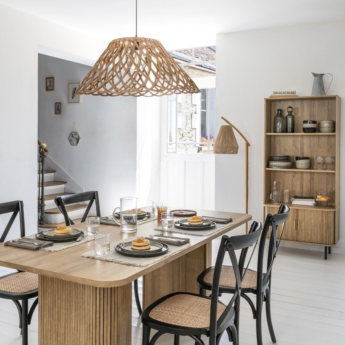 Lampadaire arc "Palm" - bambou H158 cm