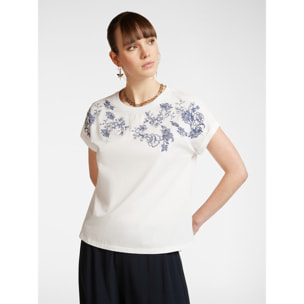 Elena Mirò - T-shirt con ricamo floreale - Bianco