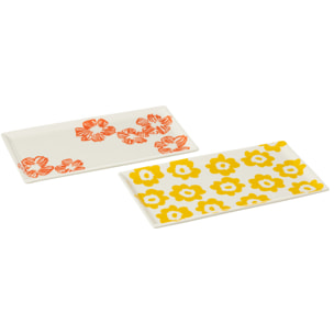 J-Line assiette Fleur Rectangle - céramique - mix - 2 pièces