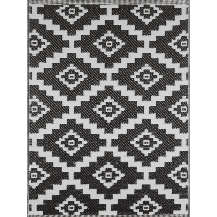 Scoobi - tapis d'exterieur noir et blanc motif ethnique