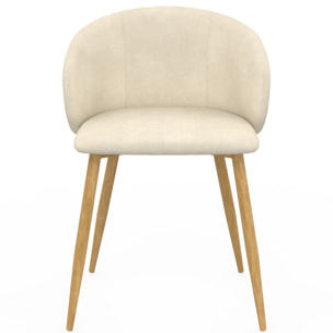 Chaises Léona velours crème et pieds métal bois - lot de 4