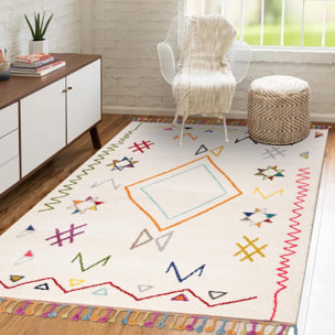 Tapis Visa crème et multicolore motif traditionnel berbère