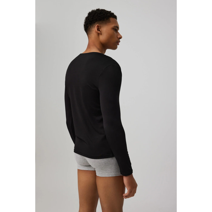 Maglia termica con scollo a V e maniche lunghe in nero