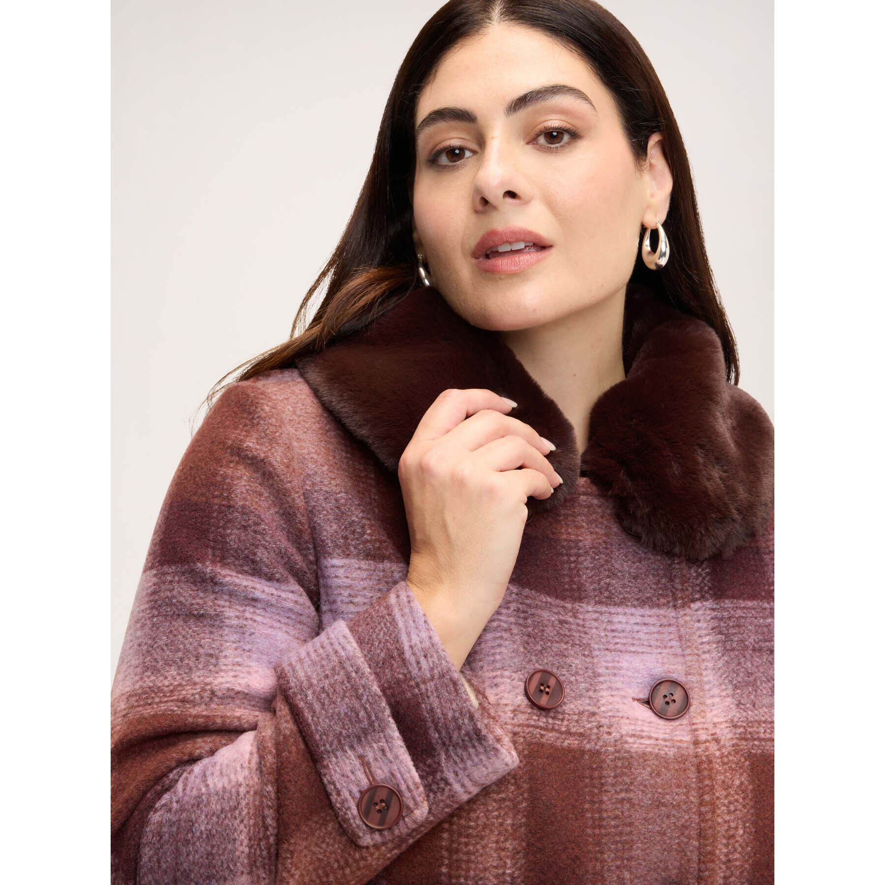 Fiorella Rubino - Giacca doppiopetto in misto lana check - Marrone