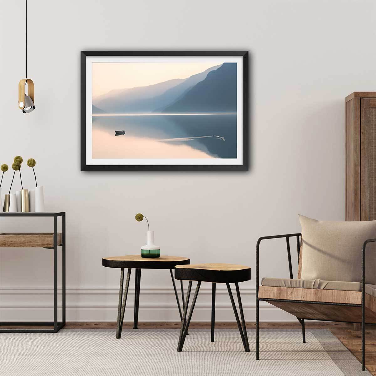 Affiche paysage crépuscule Affiche + cadre en bois - Noir