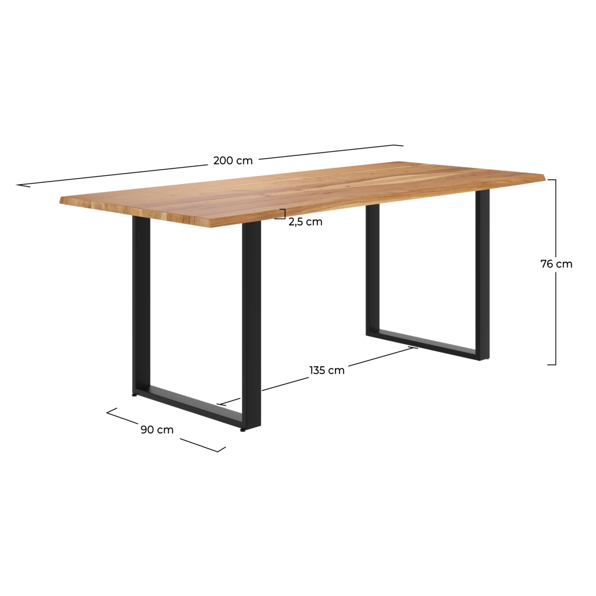 Table rectangulaire 8 personnes en bois d'acacia et métal  200 cm - Joko