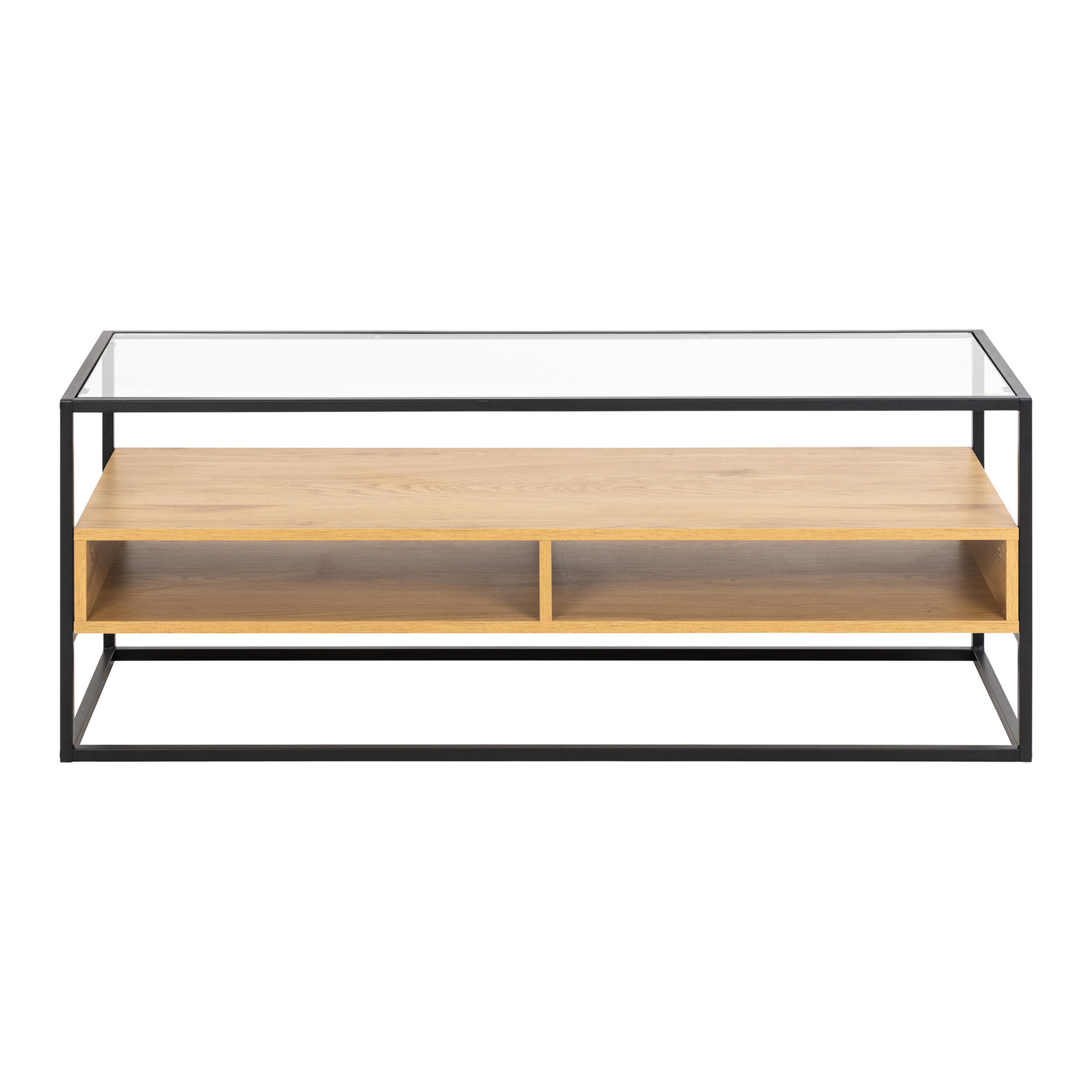 Parker - meuble TV - effet bois, verre et métal noir - 2 niches - 120 cm - Bois / Noir
