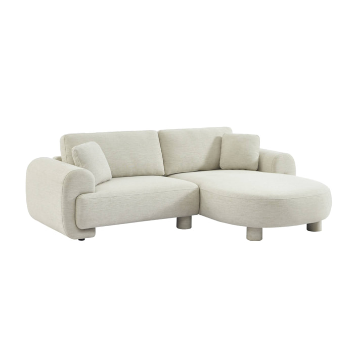 Canapé d'angle droite 3 places tissu crème. pieds ronds L 231 x P 160 / 88 cm - Zenio