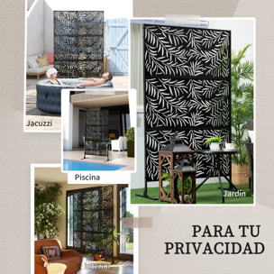 Biombo de 3 Piezas Biombo Separador de Ambientes con Diseño de Hoja de Sauce Biombo para Exterior Jardín Patio Terraza 122x45x198 cm Negro