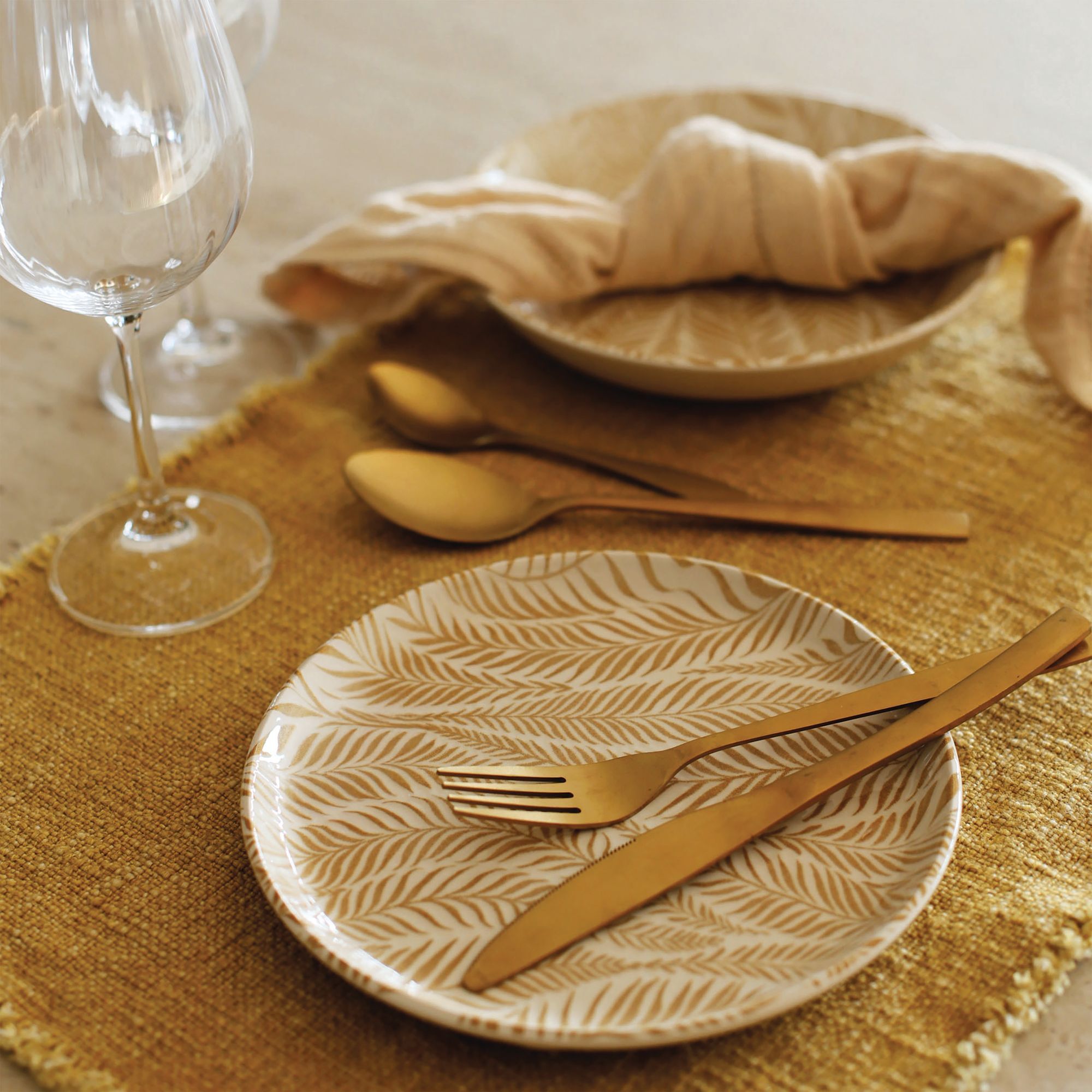 Lot de 6 assiettes creuses 20,5cm en grès à motif jaune SAVANE