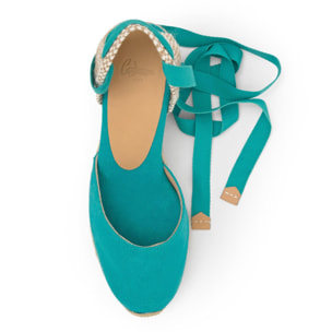 Alpargata de cuña Carina en algodón orgánico lavado con cierre de cintas