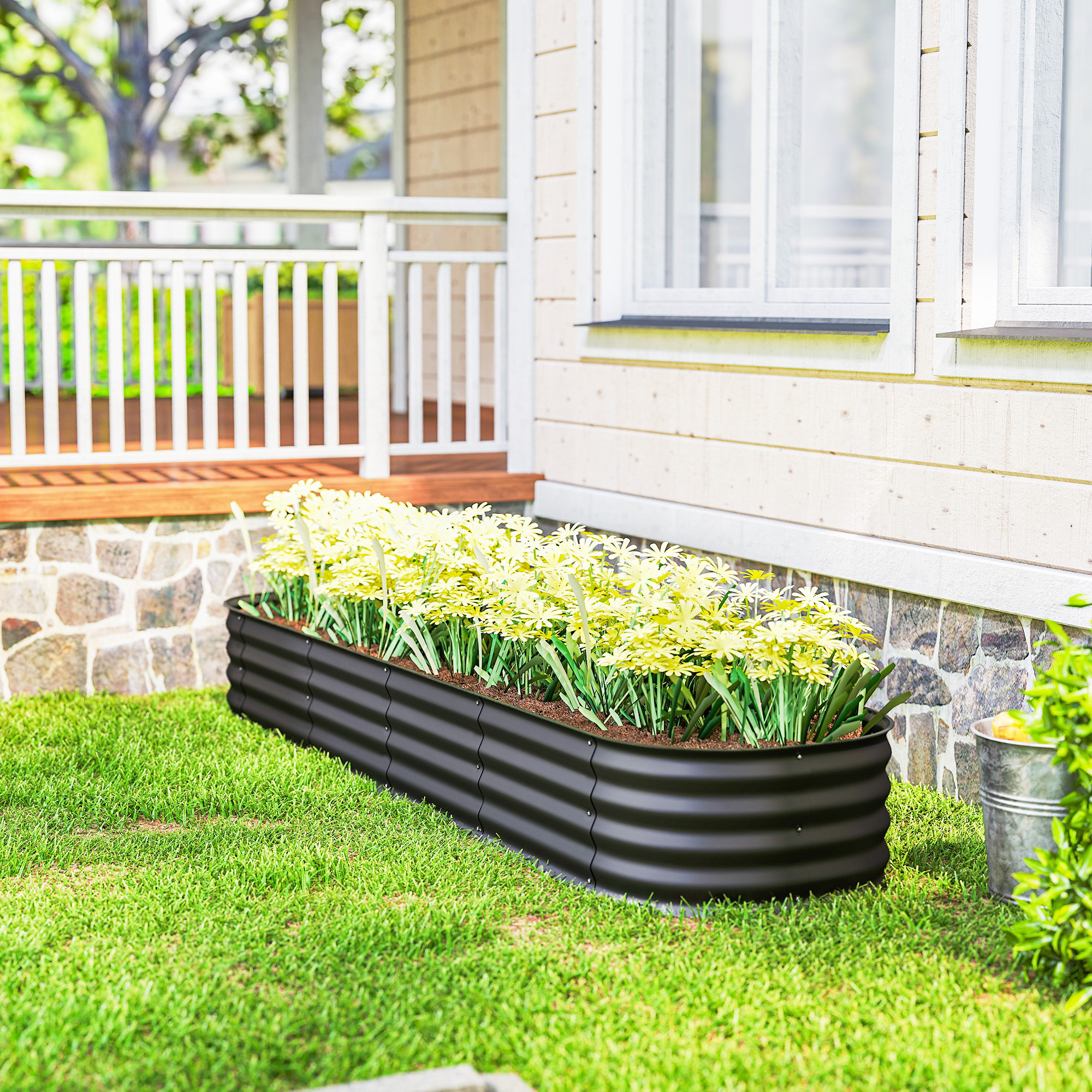 Carré potager de jardin dim. 240L x 62l x 30H cm modulable tôle d'acier ondulée anthracite